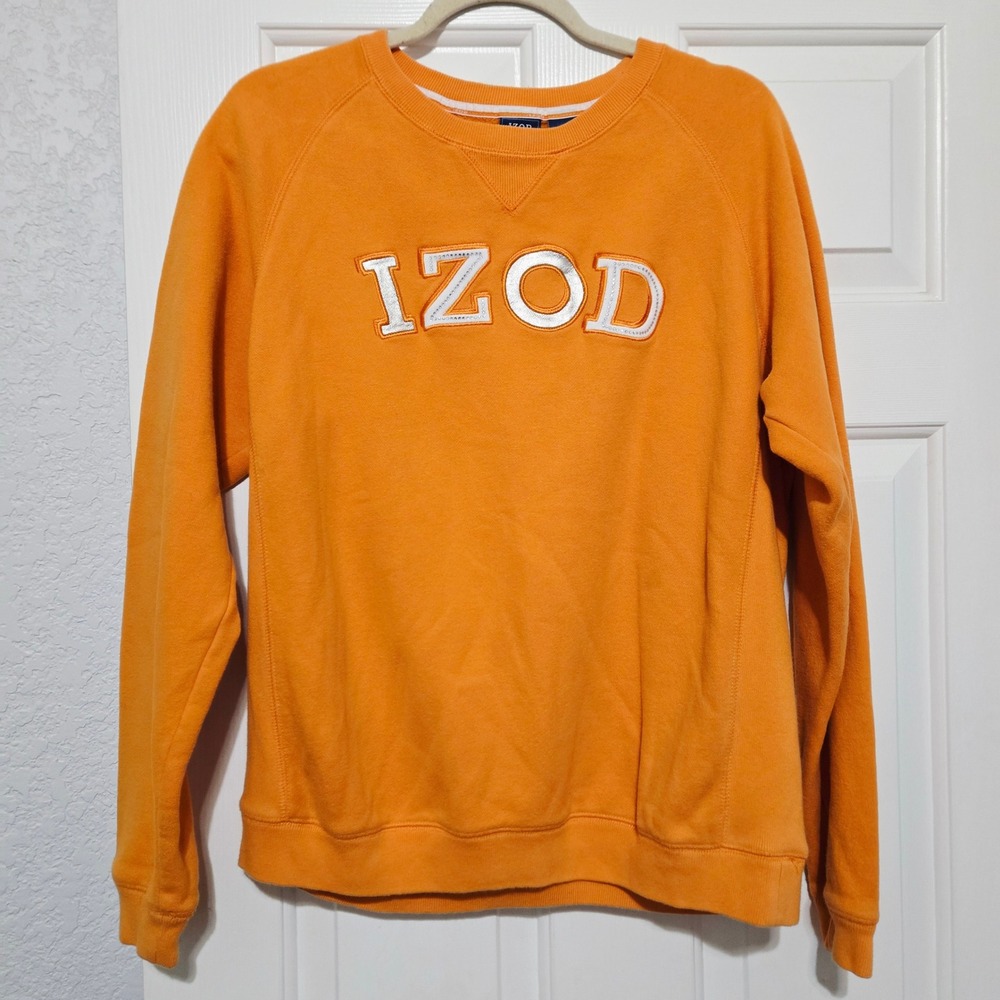 IZOD Orange Crew Neck Sweatshirt‎ Logo Graphic Pullover Casual Comfort L
